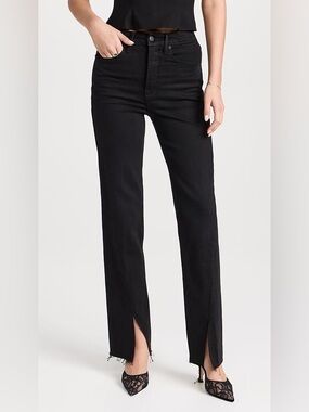 Good American Good Boy Straight Super High Rise Twisted Slit Hem Jeans 26